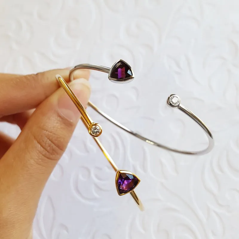 Arizona Amethyst Gold Jewelry Trillion Cuff Bracelet