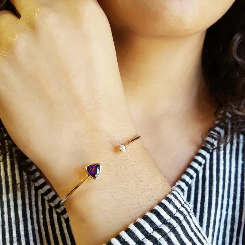 Arizona Amethyst Gold Jewelry Trillion Cuff Bracelet