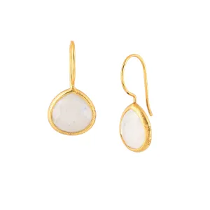 Dew Drops Rainbow Moonstone Textured Drop Earrings Gold