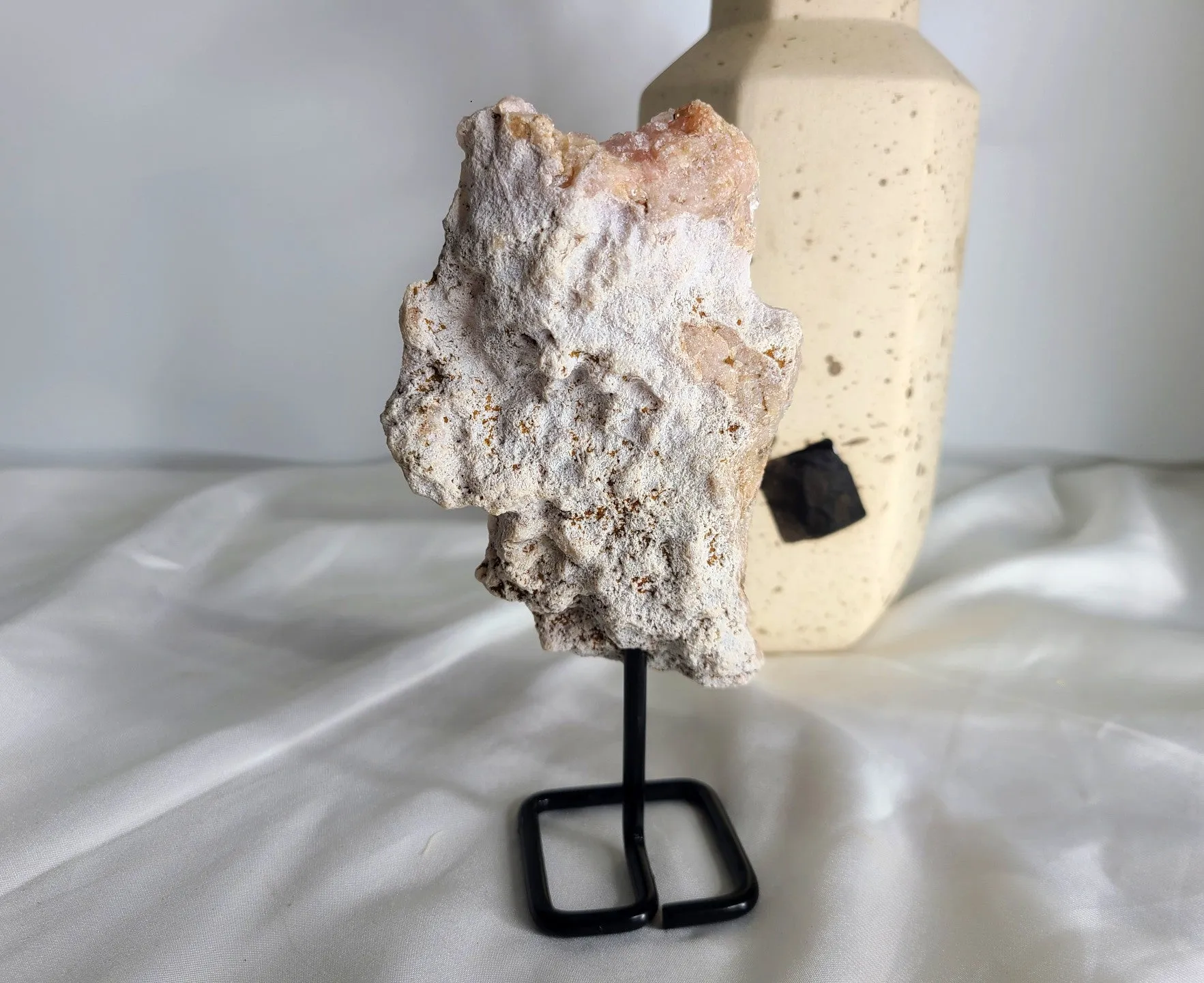 Druzy Pink Amethyst Slab on display stand - 14