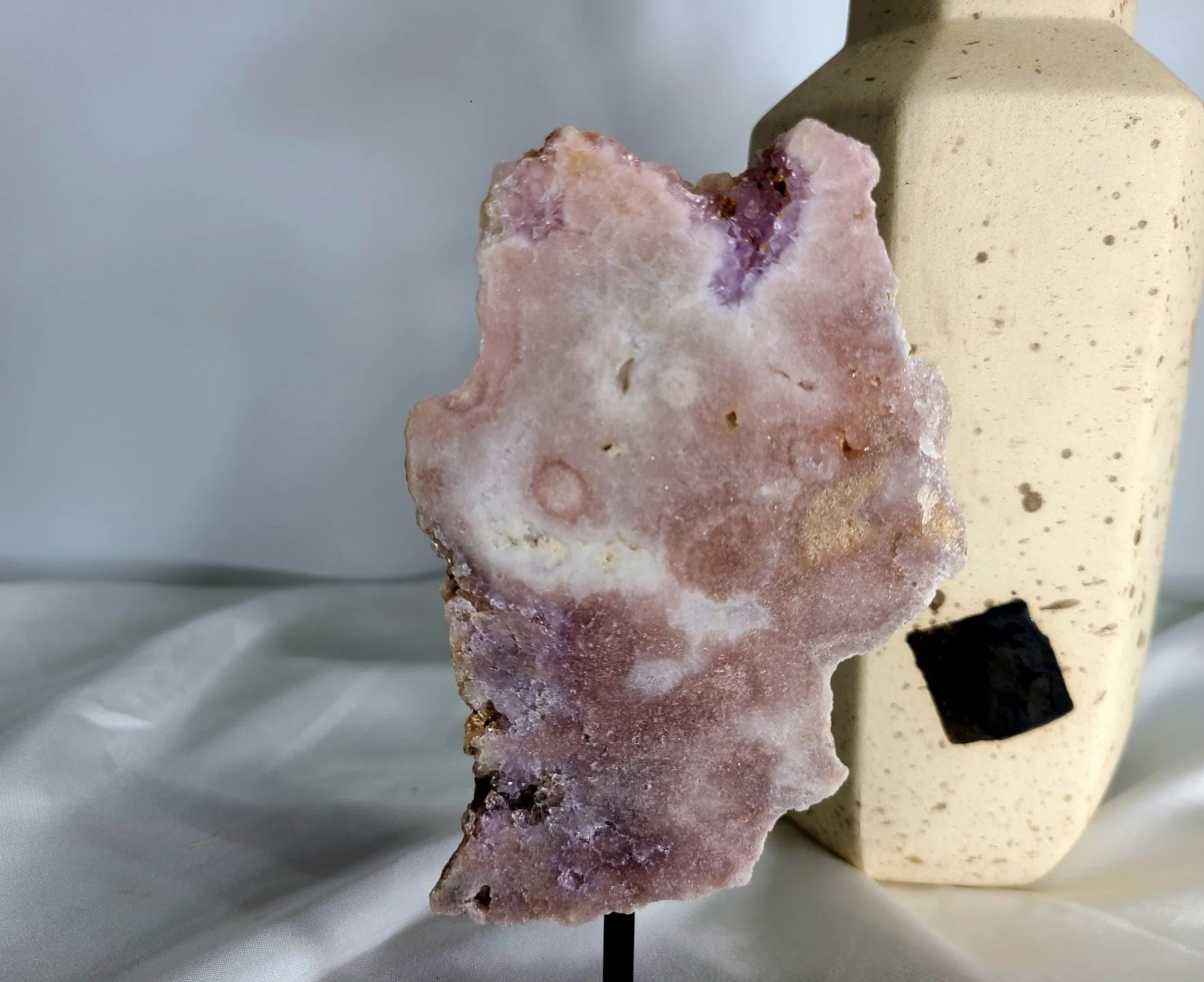 Druzy Pink Amethyst Slab on display stand - 14