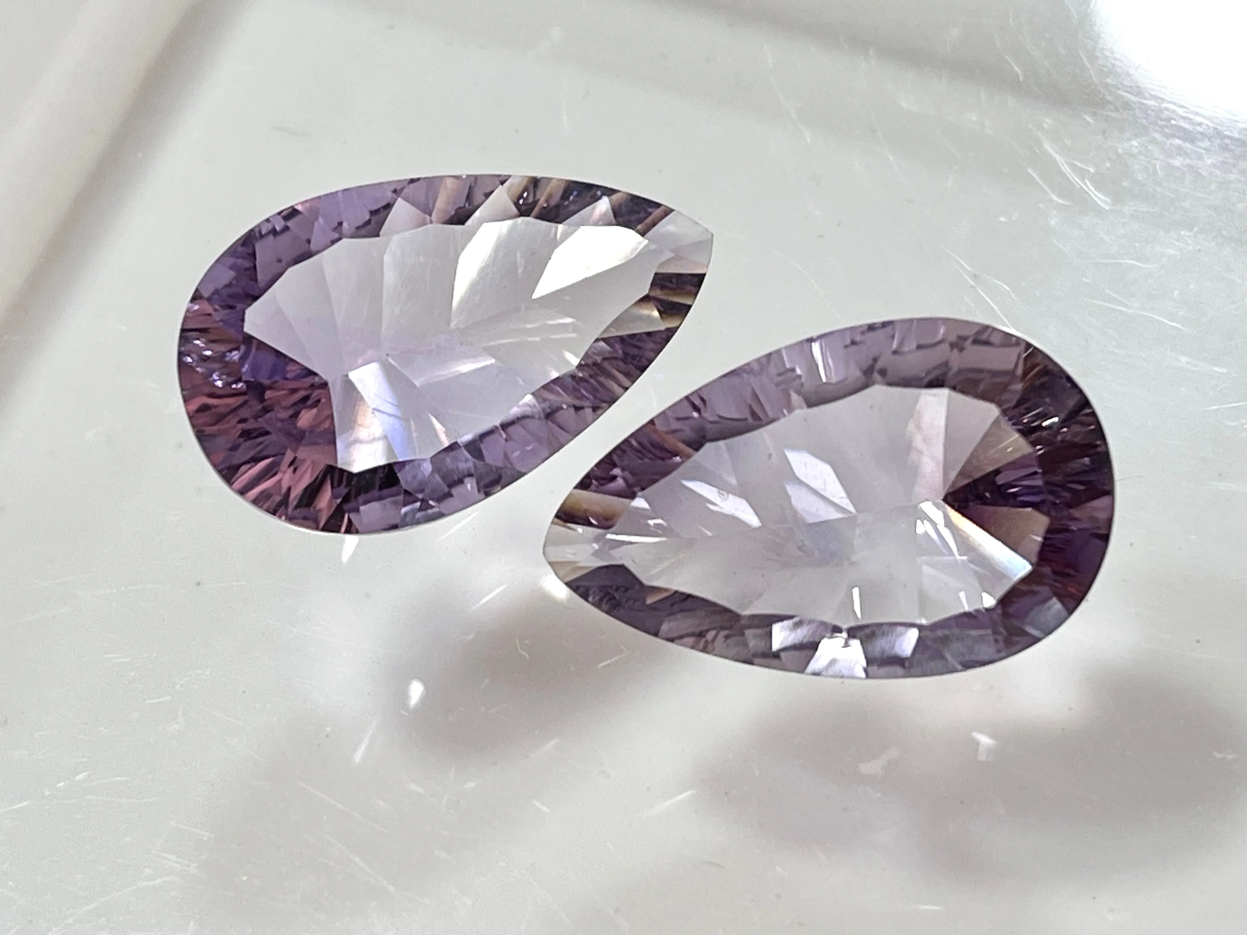 Excellent Quality Natural Pink Amethyst Pear Concave Cut Gemstone Pair