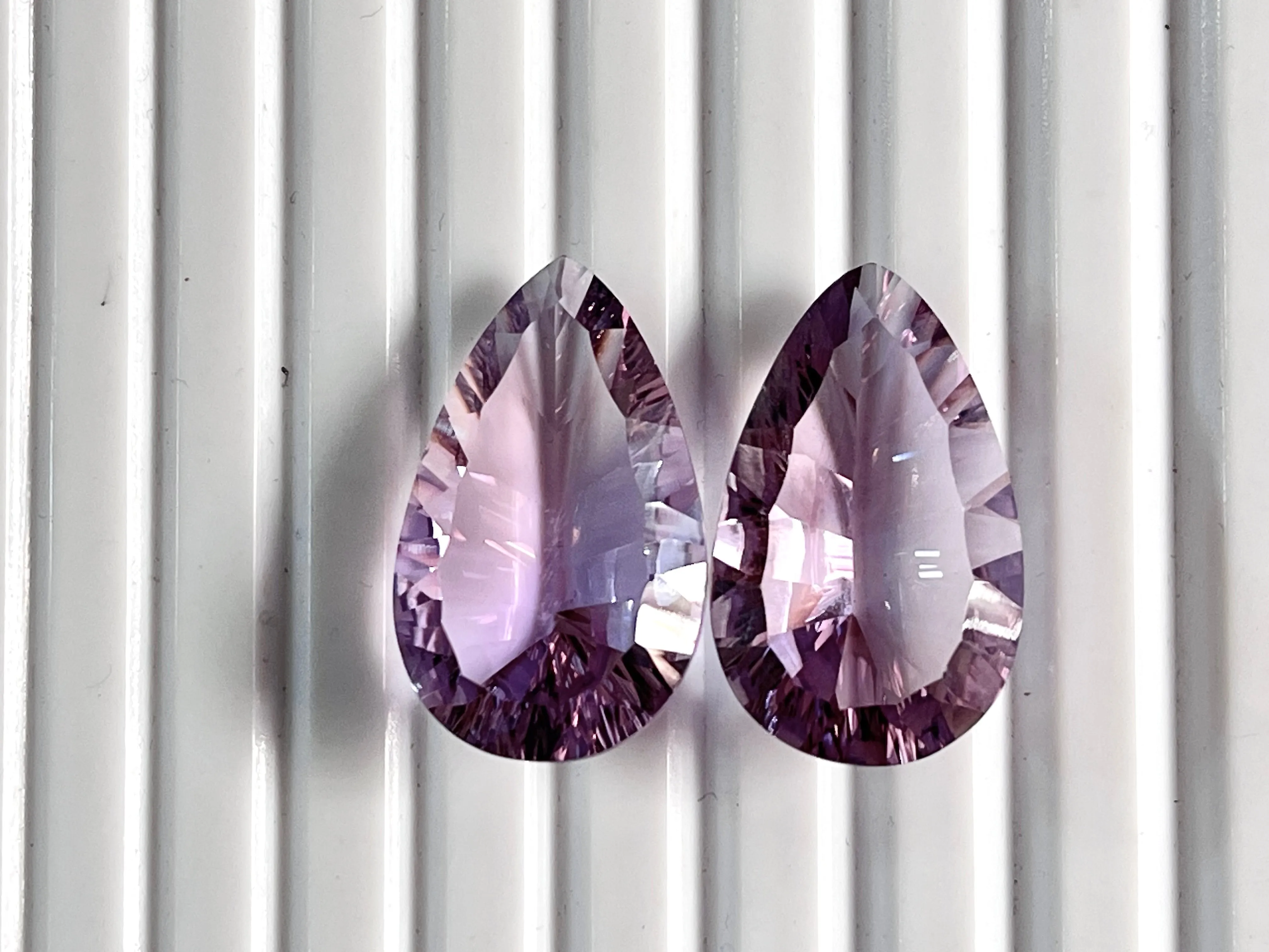 Excellent Quality Natural Pink Amethyst Pear Concave Cut Gemstone Pair