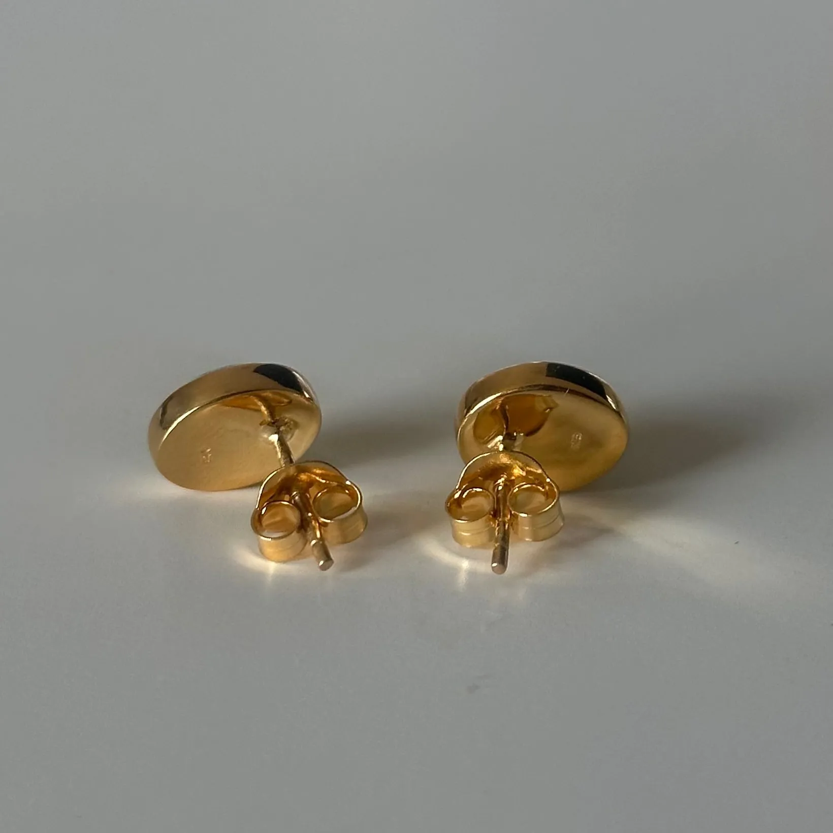 Gold Plated Sterling Silver Oval Stud Earrings with Cabochon Cut Moonstone Gemstone
