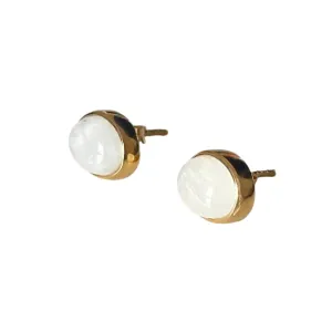 Gold Plated Sterling Silver Oval Stud Earrings with Cabochon Cut Moonstone Gemstone