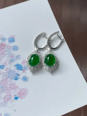 Green Jade Cabochon Earrings (NJE180)