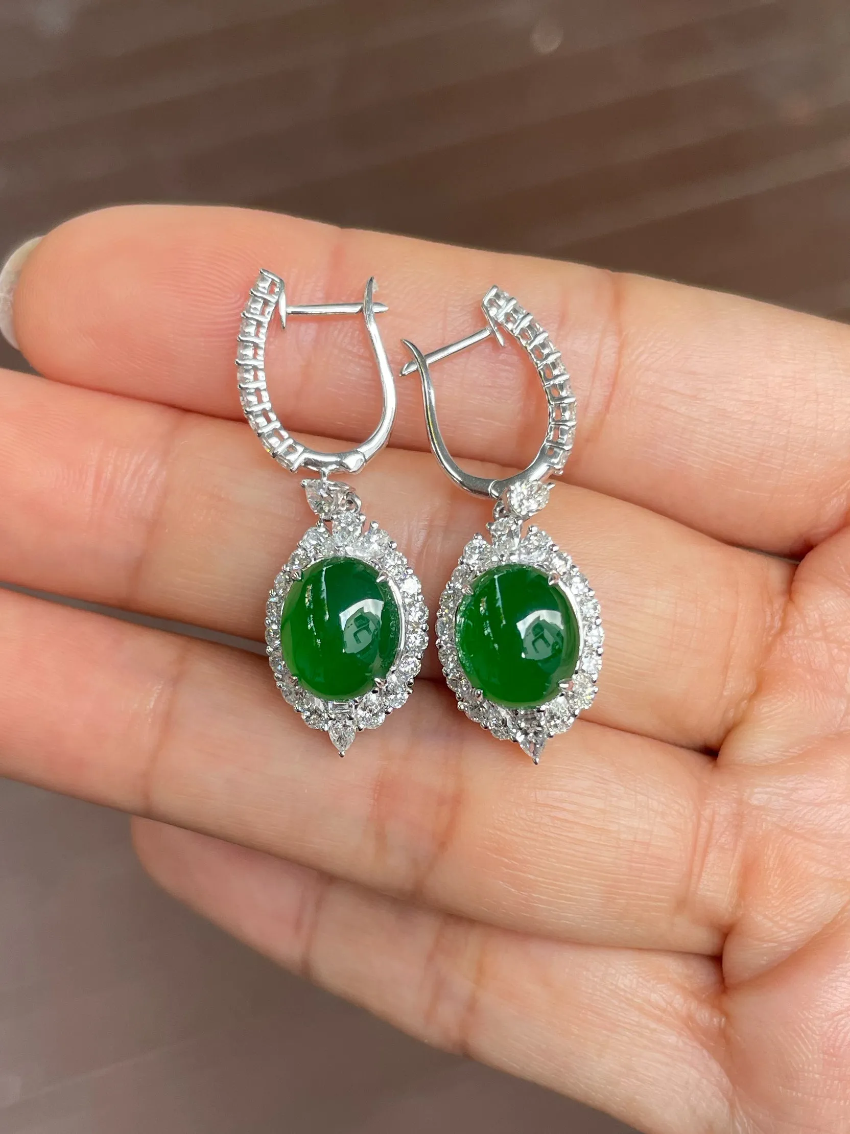 Green Jade Cabochon Earrings (NJE180)