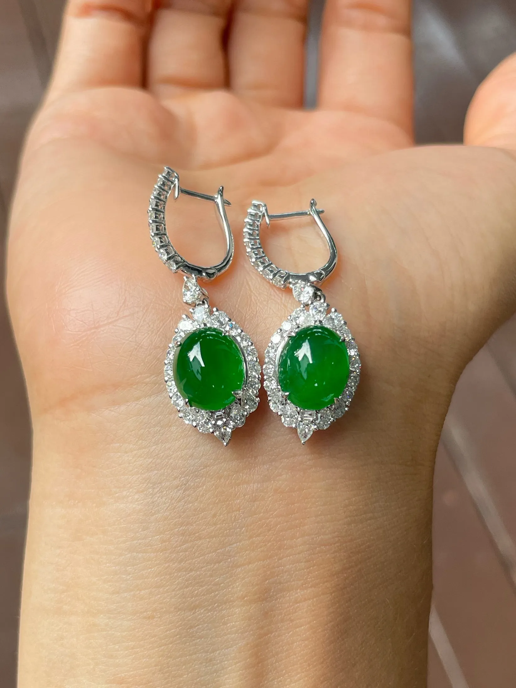 Green Jade Cabochon Earrings (NJE180)