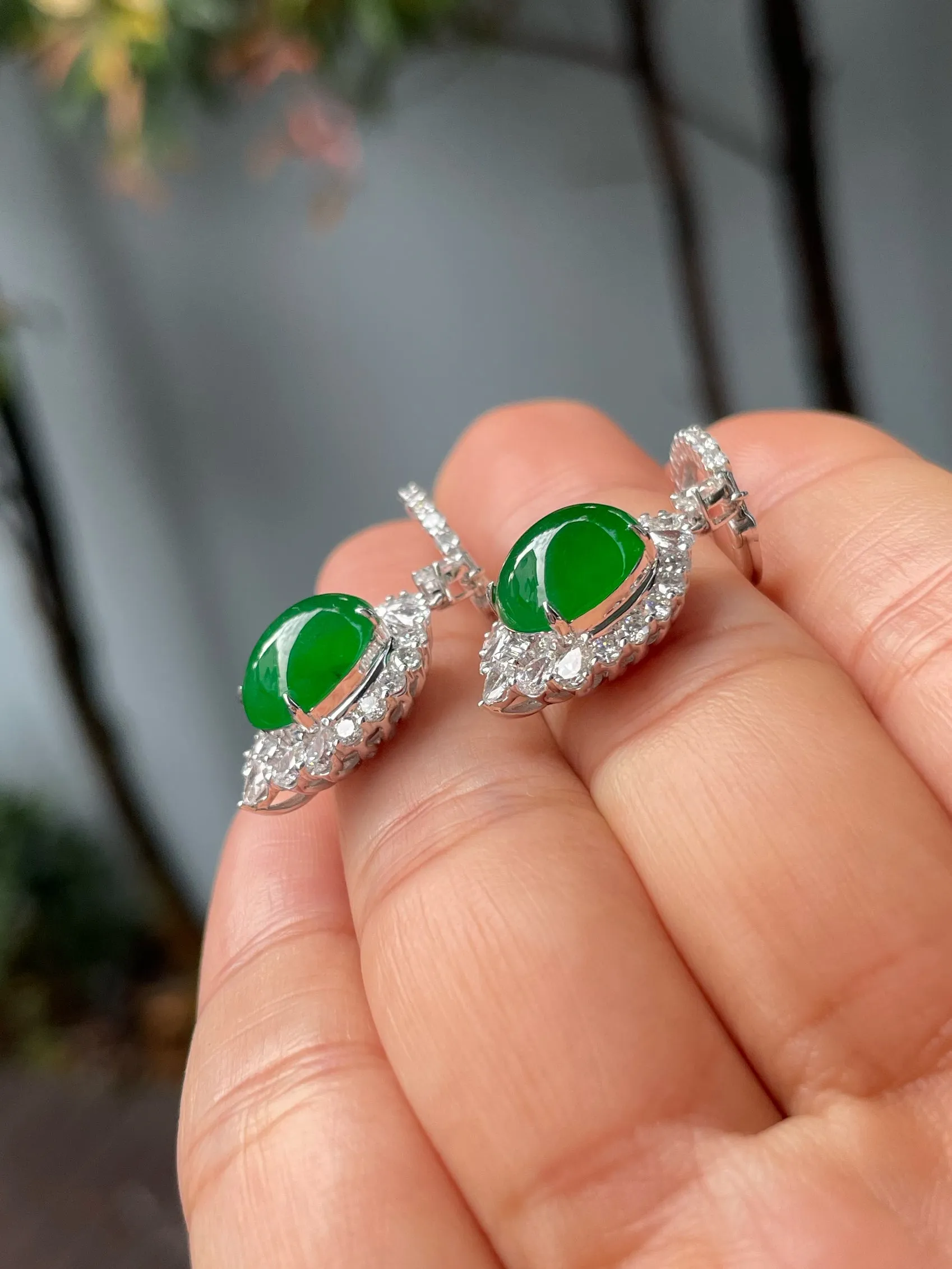 Green Jade Cabochon Earrings (NJE180)