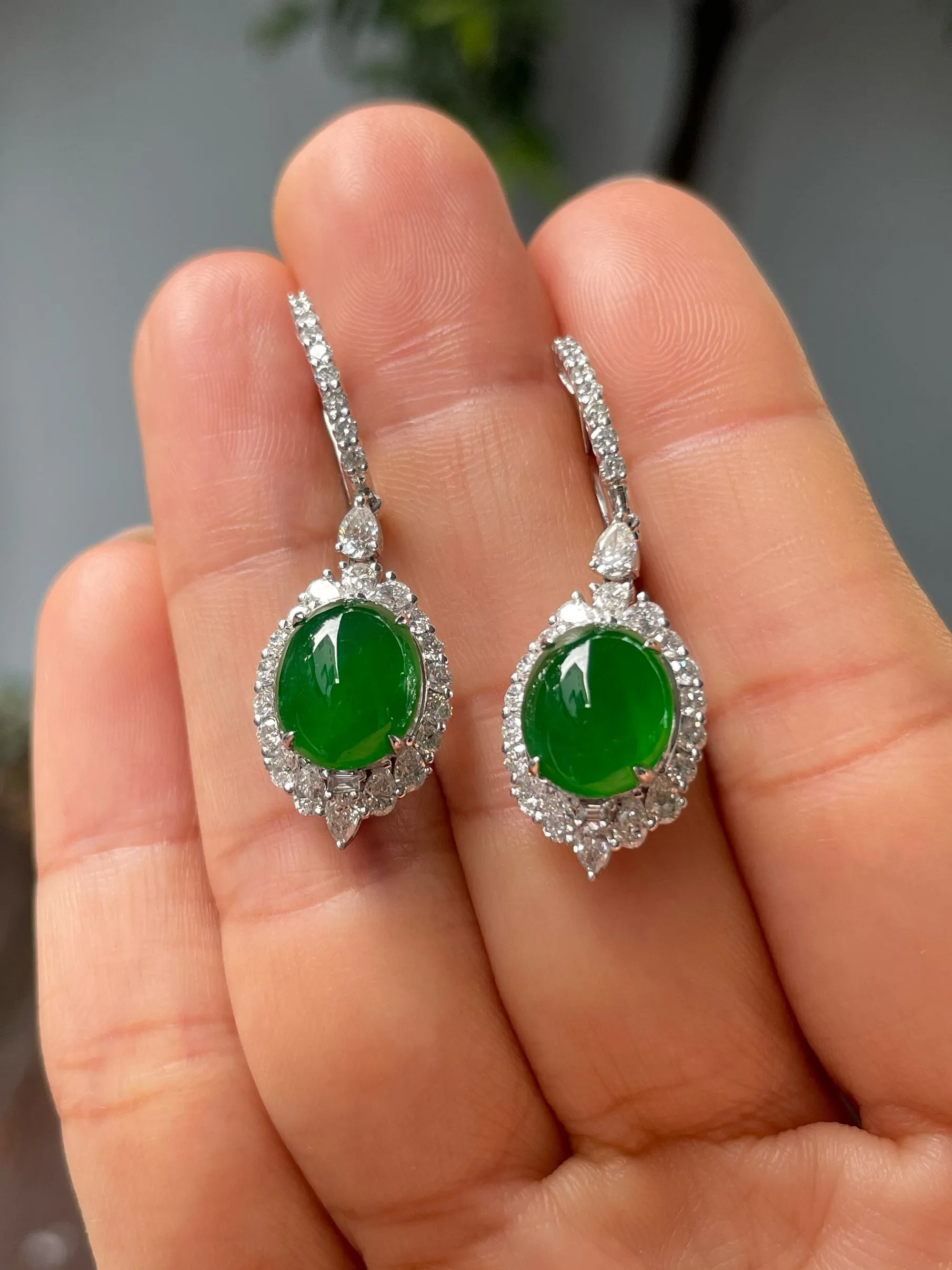 Green Jade Cabochon Earrings (NJE180)