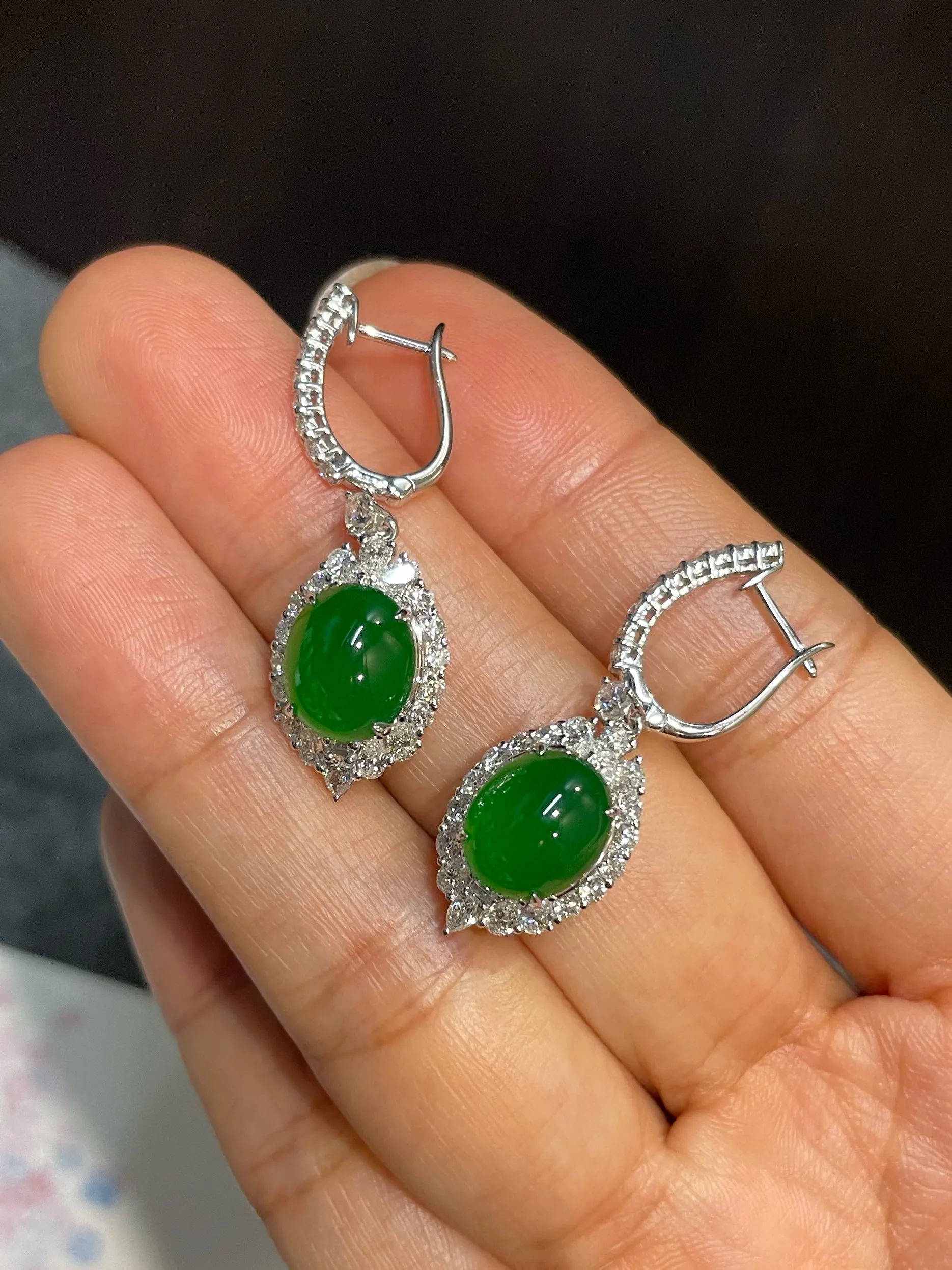 Green Jade Cabochon Earrings (NJE180)