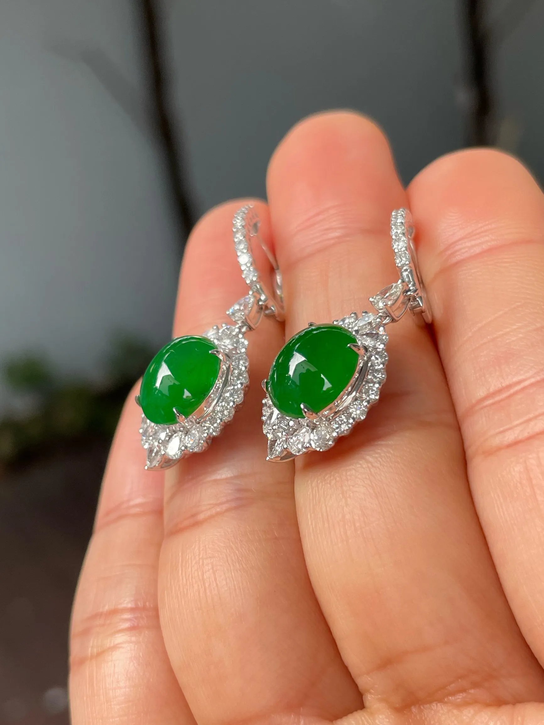 Green Jade Cabochon Earrings (NJE180)