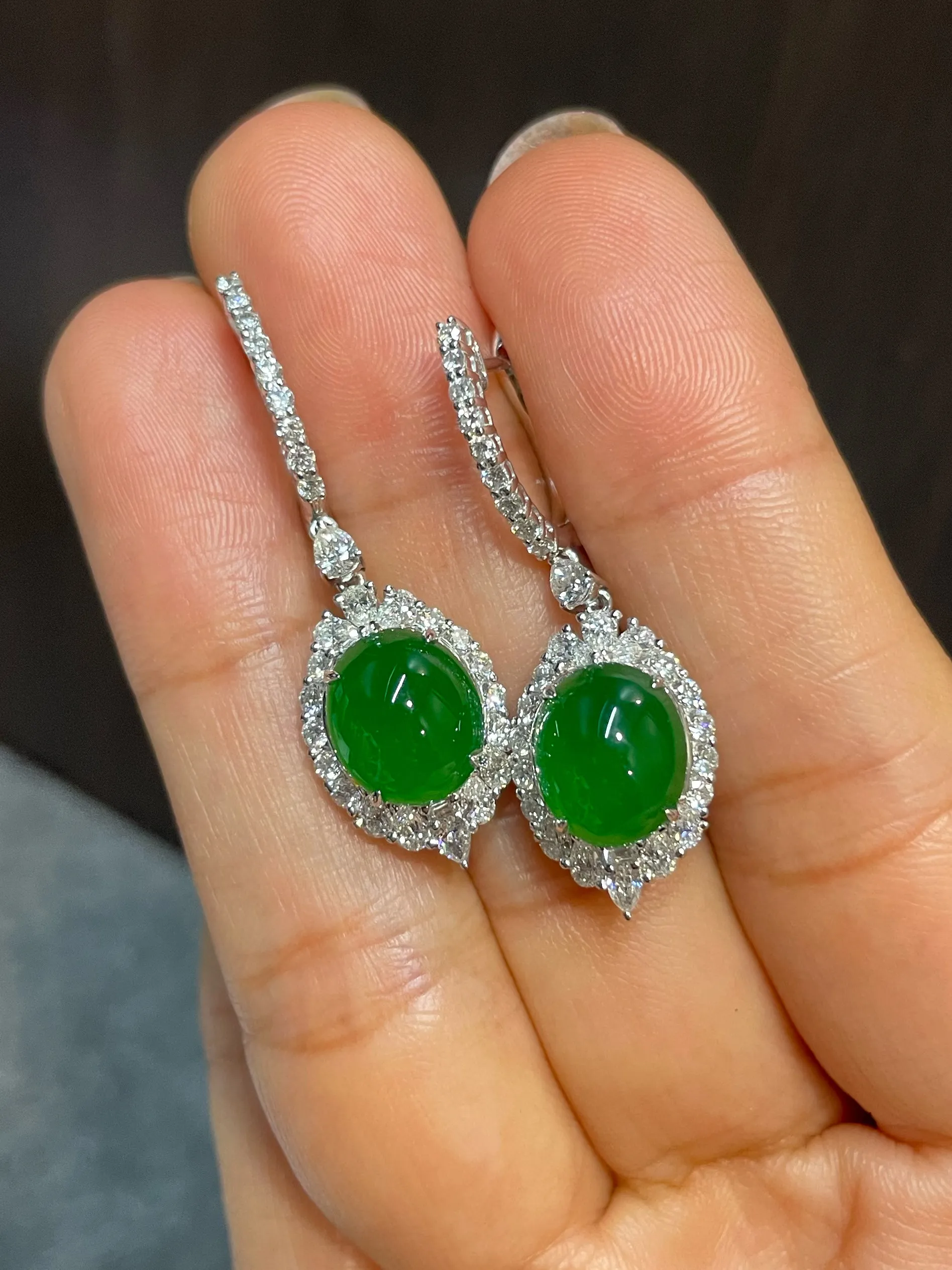 Green Jade Cabochon Earrings (NJE180)