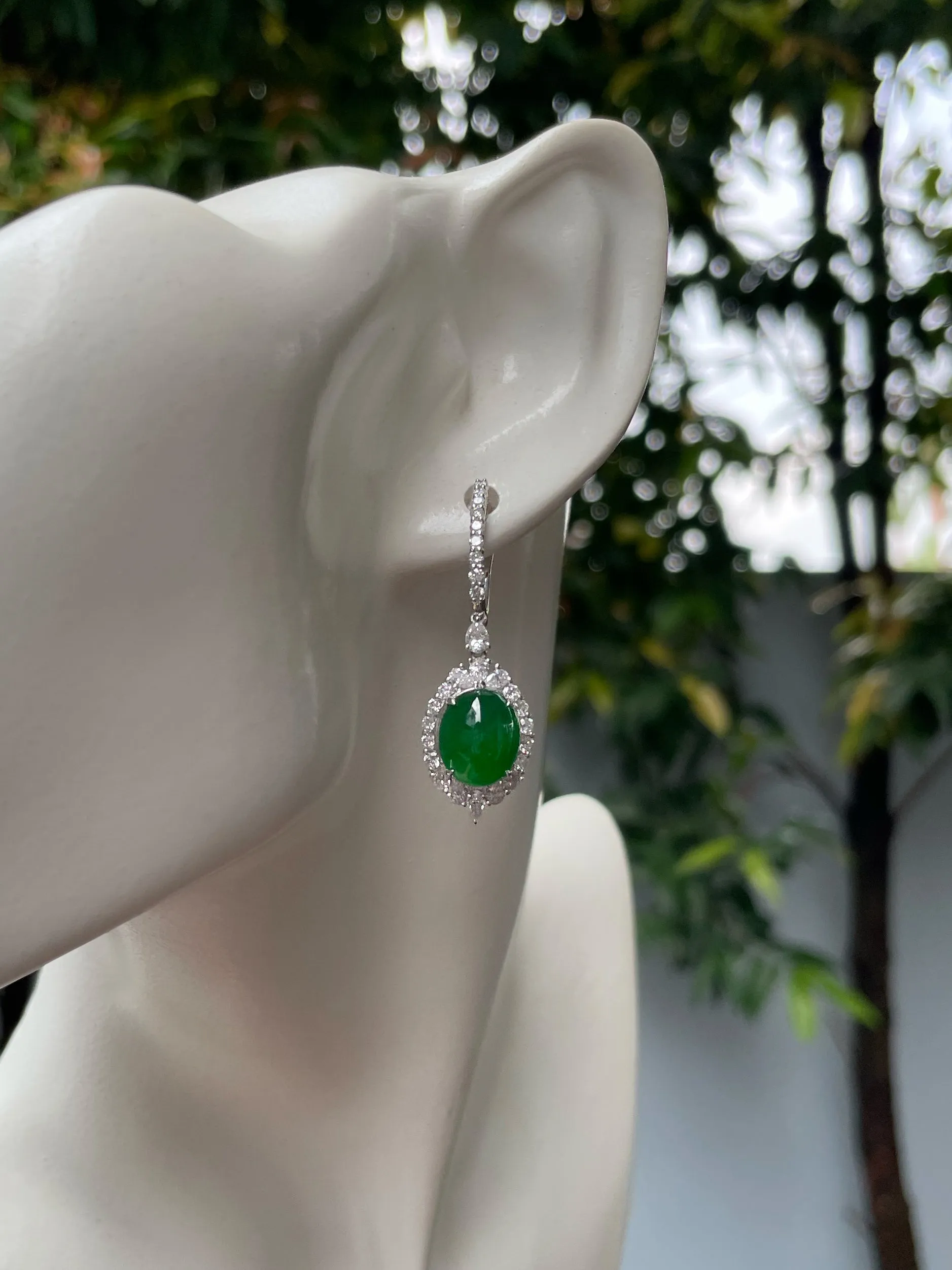 Green Jade Cabochon Earrings (NJE180)