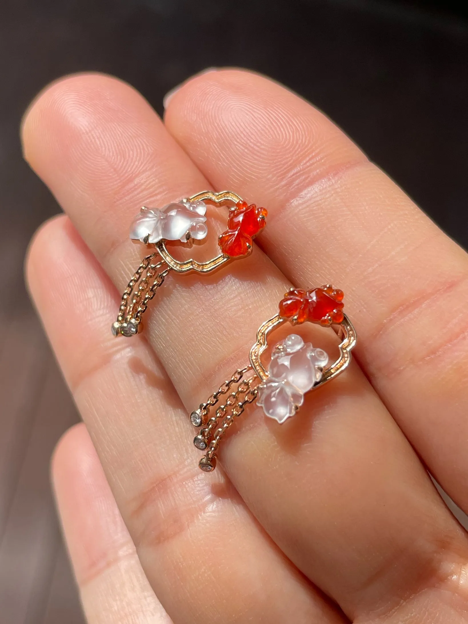 Icy White & Red Jade Earrings - Goldfish (NJE169)