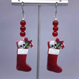 Jade and skull Christmas earrings