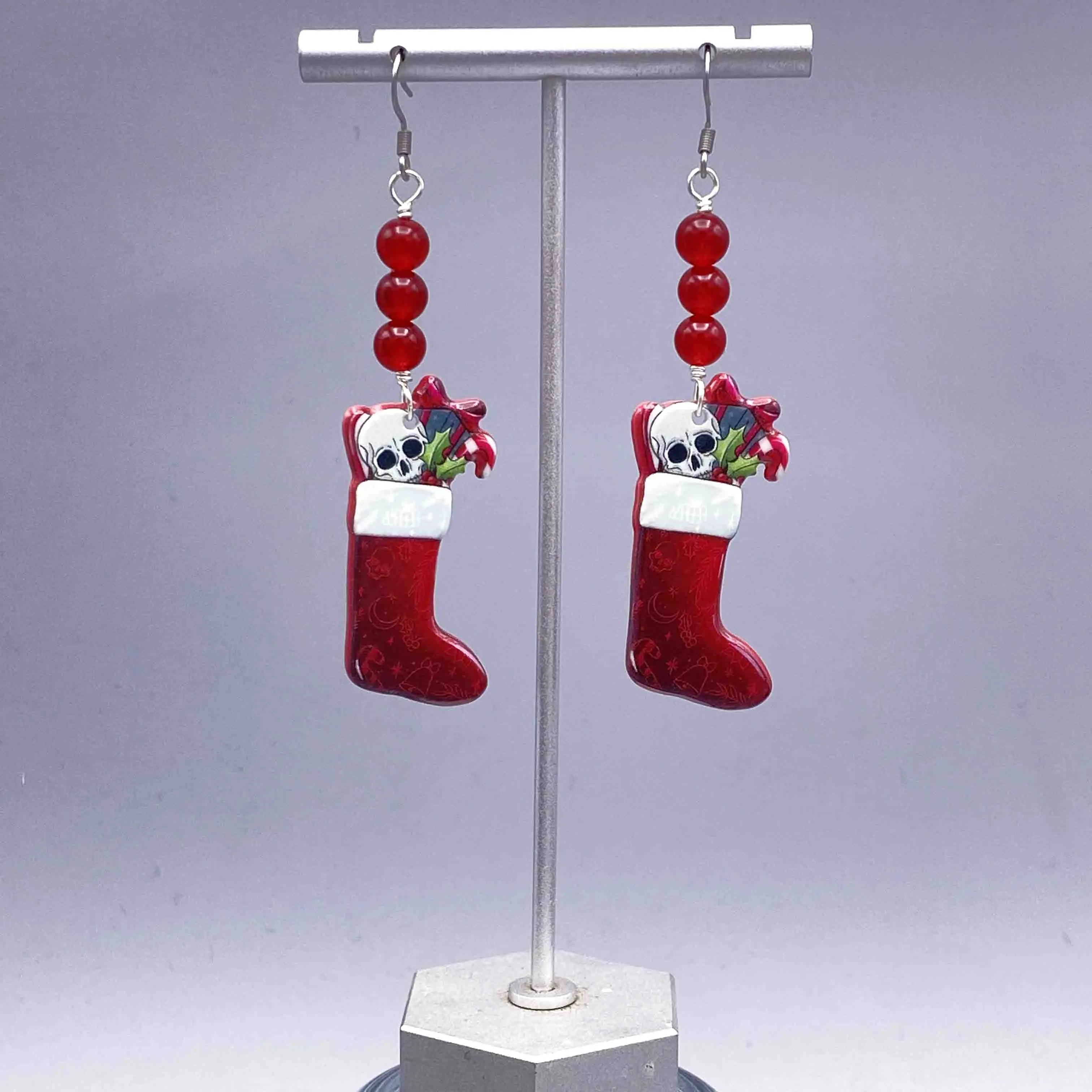Jade and skull Christmas earrings