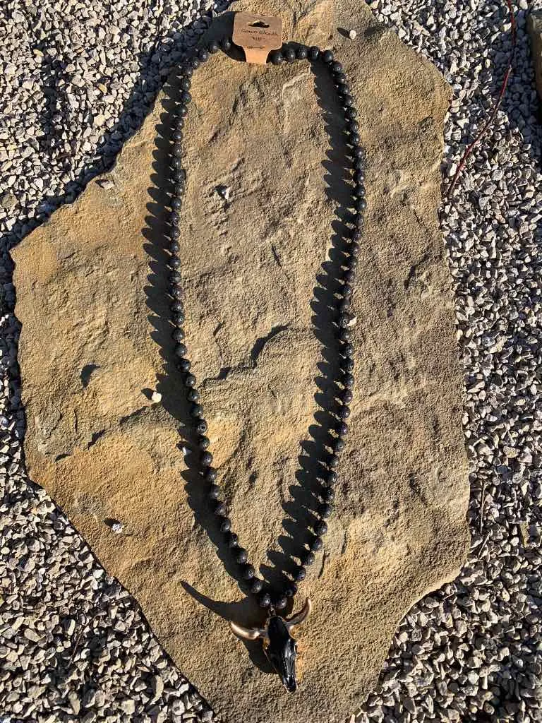 Jet Black Skull Beaded Necklace
