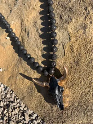 Jet Black Skull Beaded Necklace