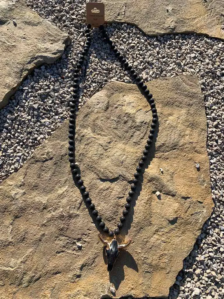 Jet Black Skull Beaded Necklace