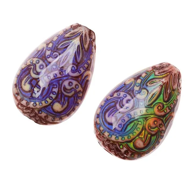 Mirage Color Changing Mood Beads - Fancy Flame Pattern 23x15.5mm (2 pcs)