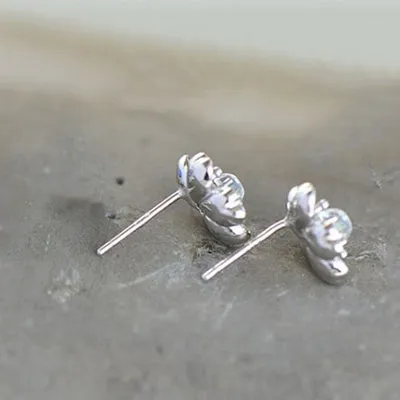 Moonstone Stud Earrings Clip Earrings in White Gold Plated Silver Jewelry Women