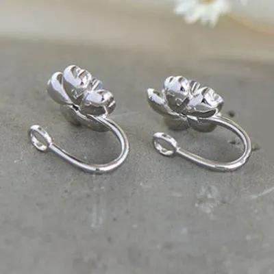 Moonstone Stud Earrings Clip Earrings in White Gold Plated Silver Jewelry Women