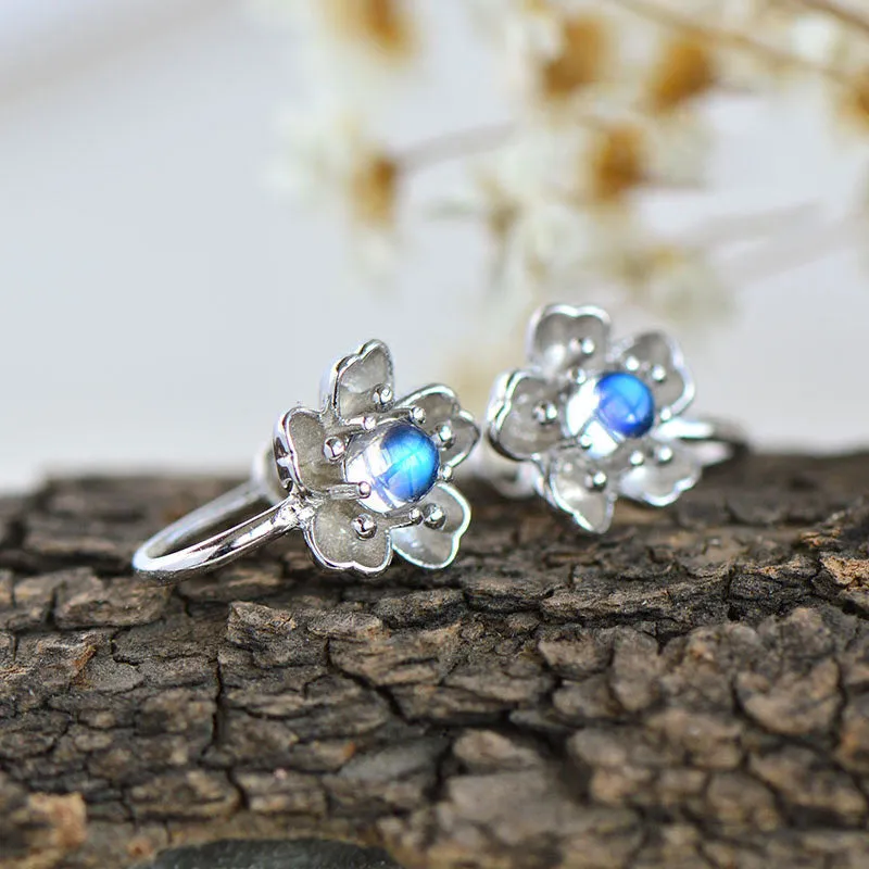 Moonstone Stud Earrings Clip Earrings in White Gold Plated Silver Jewelry Women