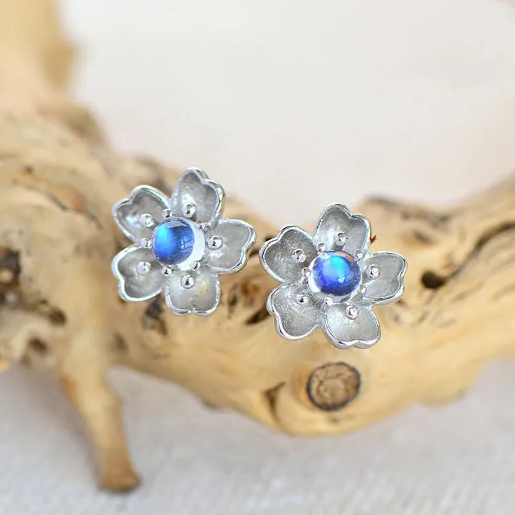 Moonstone Stud Earrings Clip Earrings in White Gold Plated Silver Jewelry Women