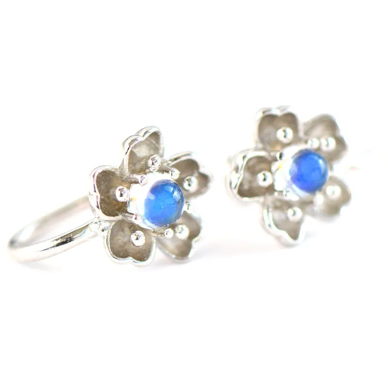 Moonstone Stud Earrings Clip Earrings in White Gold Plated Silver Jewelry Women