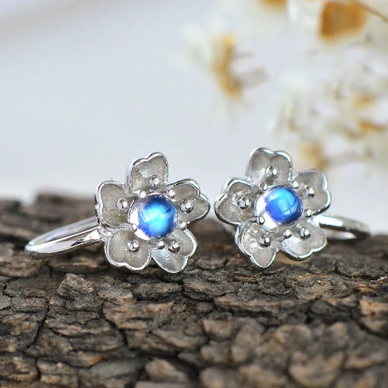 Moonstone Stud Earrings Clip Earrings in White Gold Plated Silver Jewelry Women