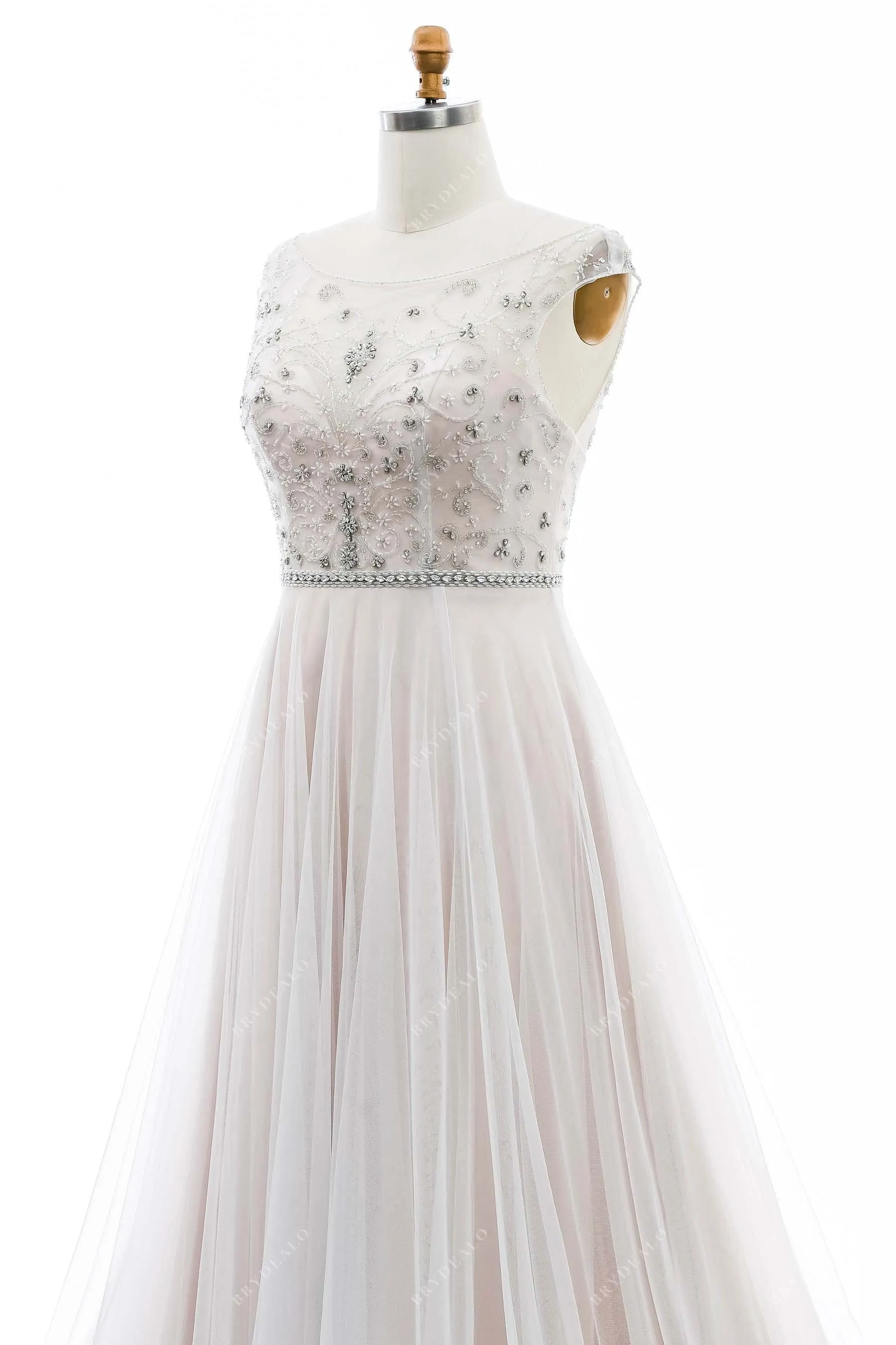 Plus Size Beaded Illusion Neck Stunning Wedding Dress
