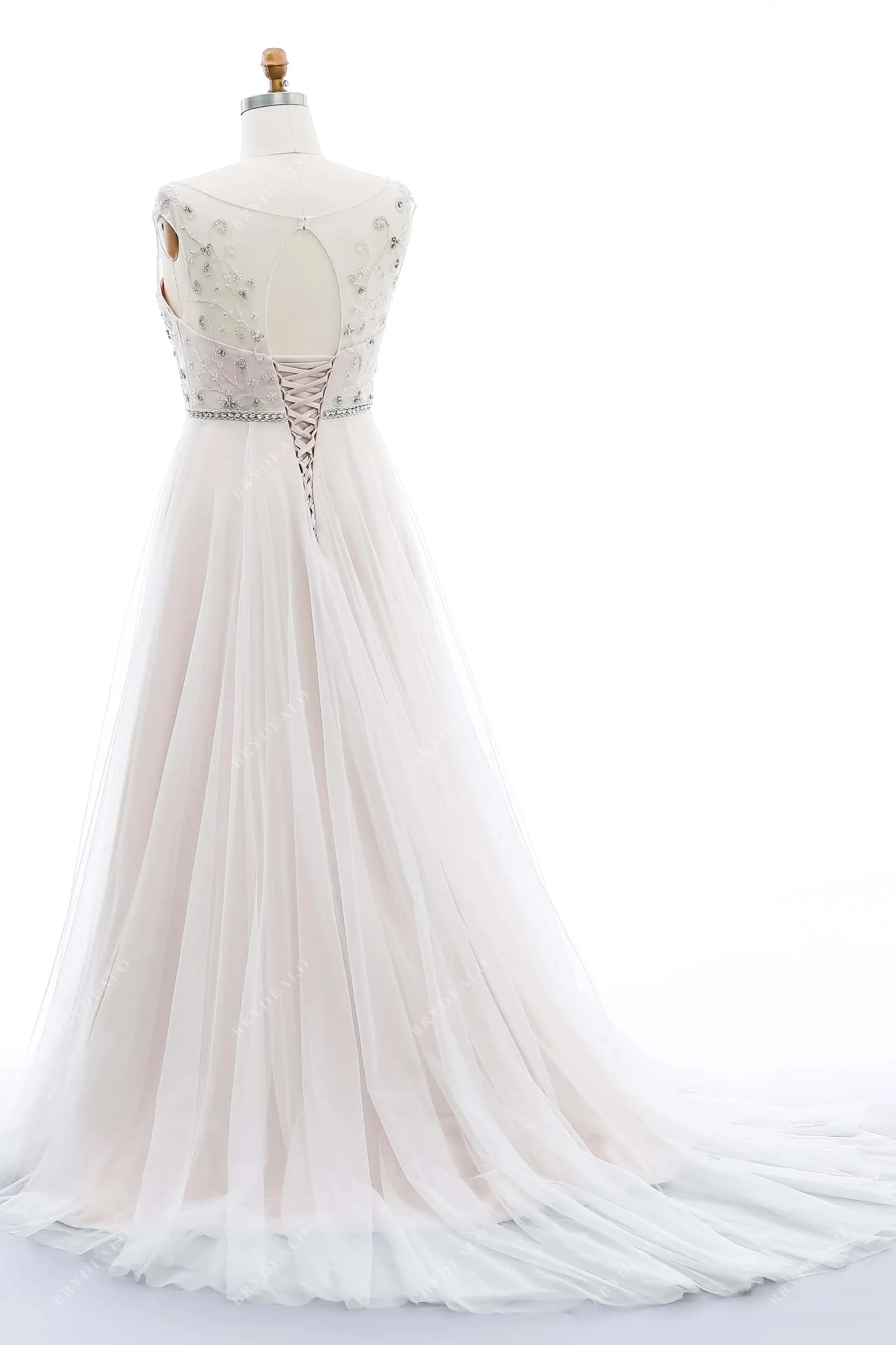Plus Size Beaded Illusion Neck Stunning Wedding Dress