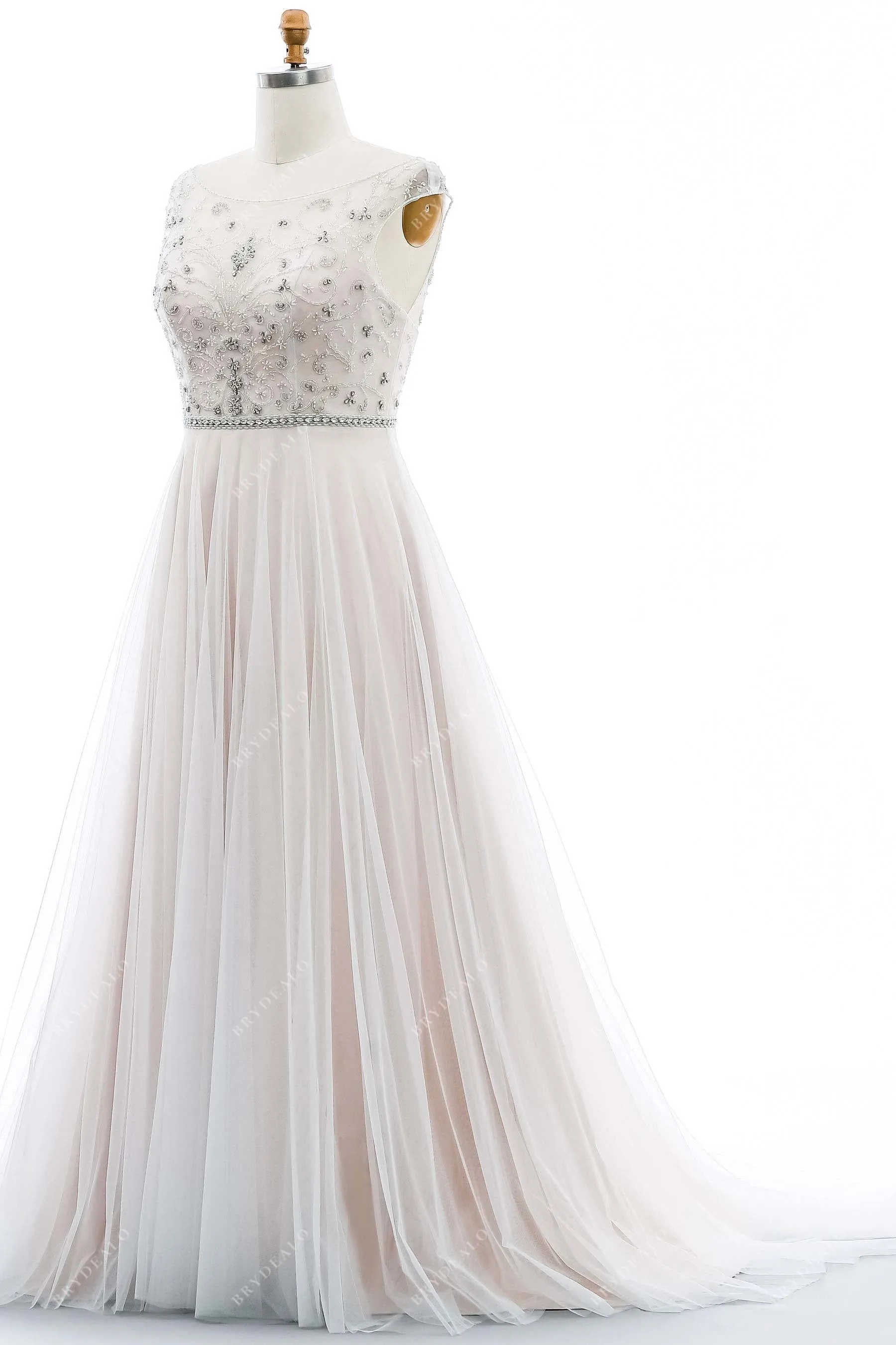 Plus Size Beaded Illusion Neck Stunning Wedding Dress