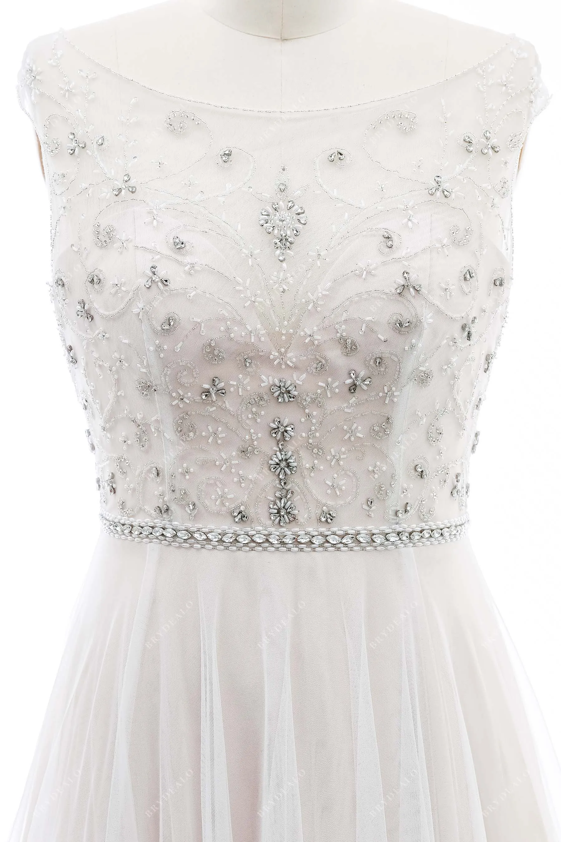 Plus Size Beaded Illusion Neck Stunning Wedding Dress