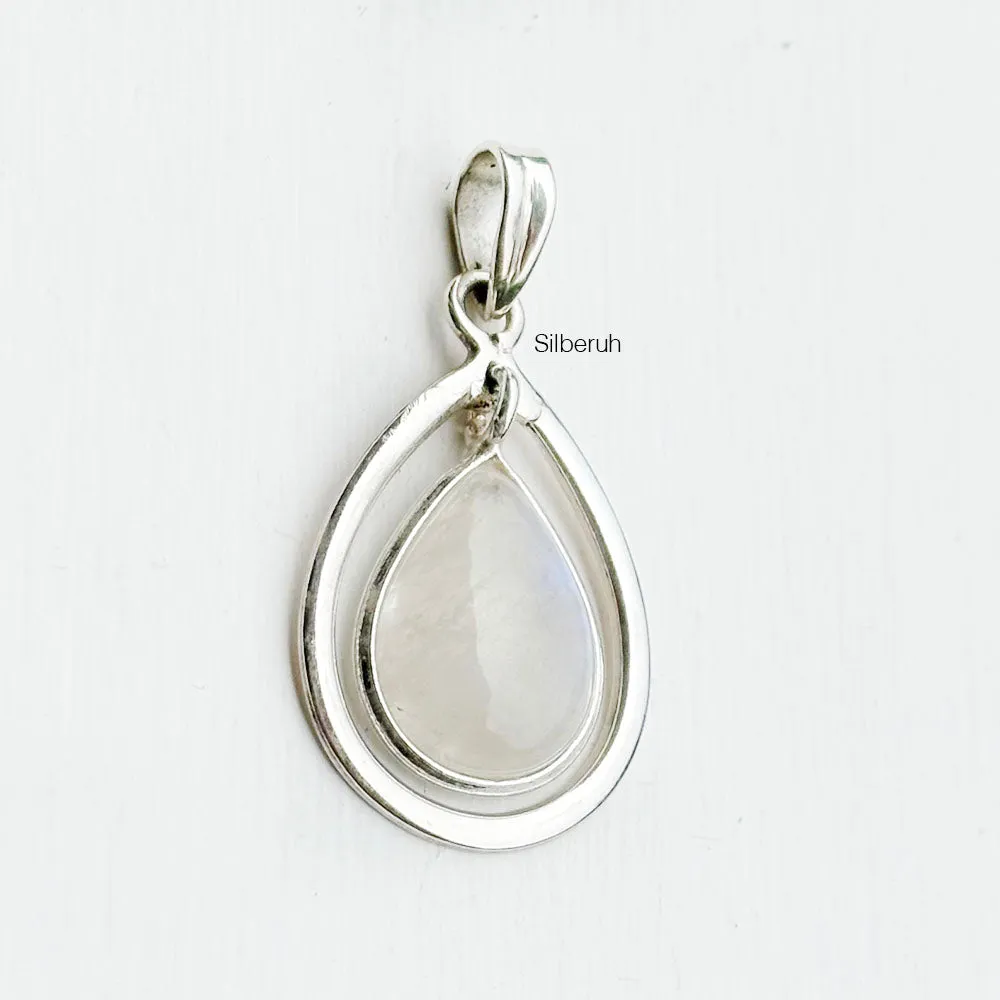 Rainbow Moonstone Drop Silver Pendant