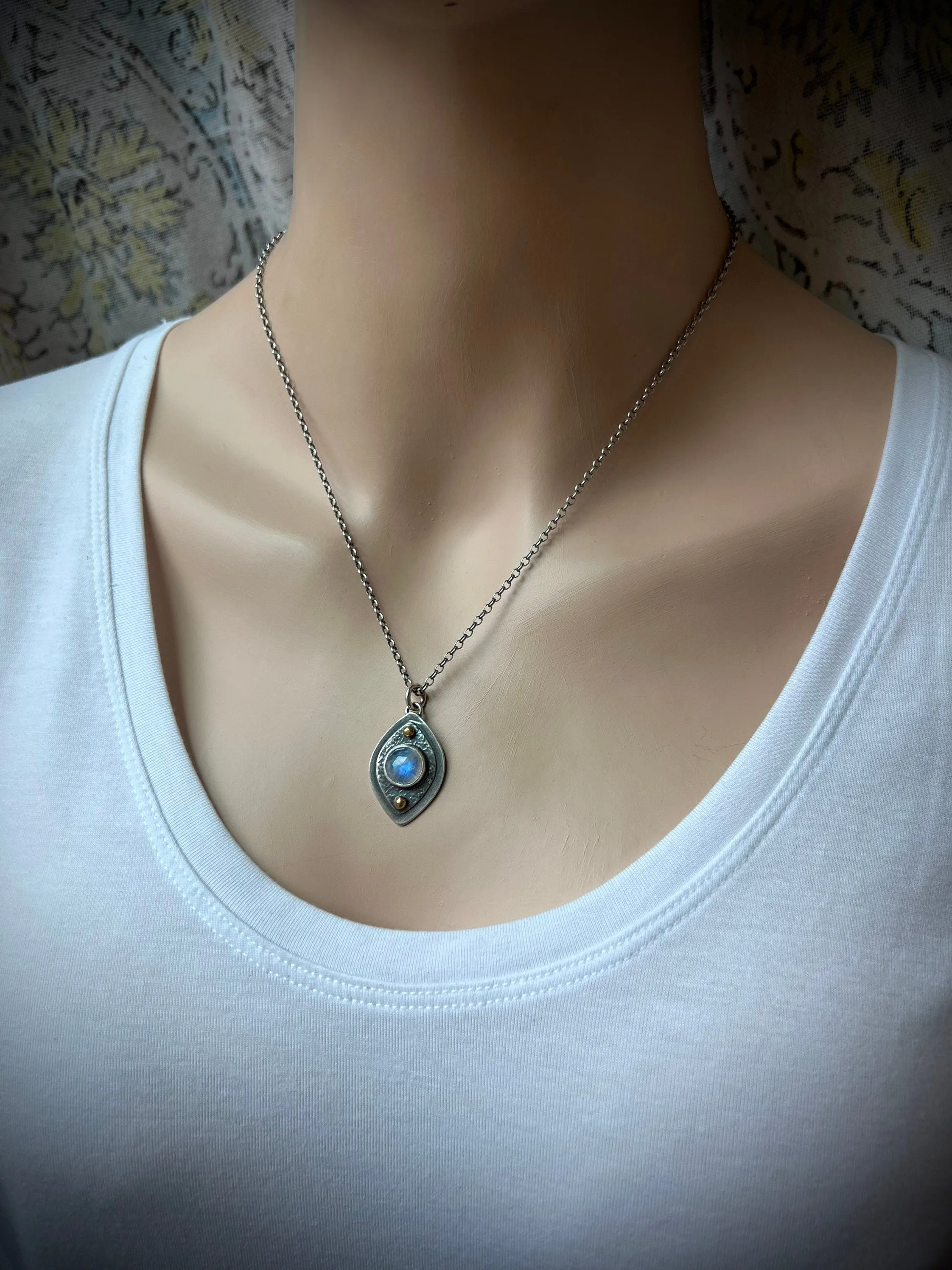 Rainbow Moonstone Sterling Silver Necklace - One-of-a-kind Rainbow Moonstone Pendant on Sterling Silver Chain