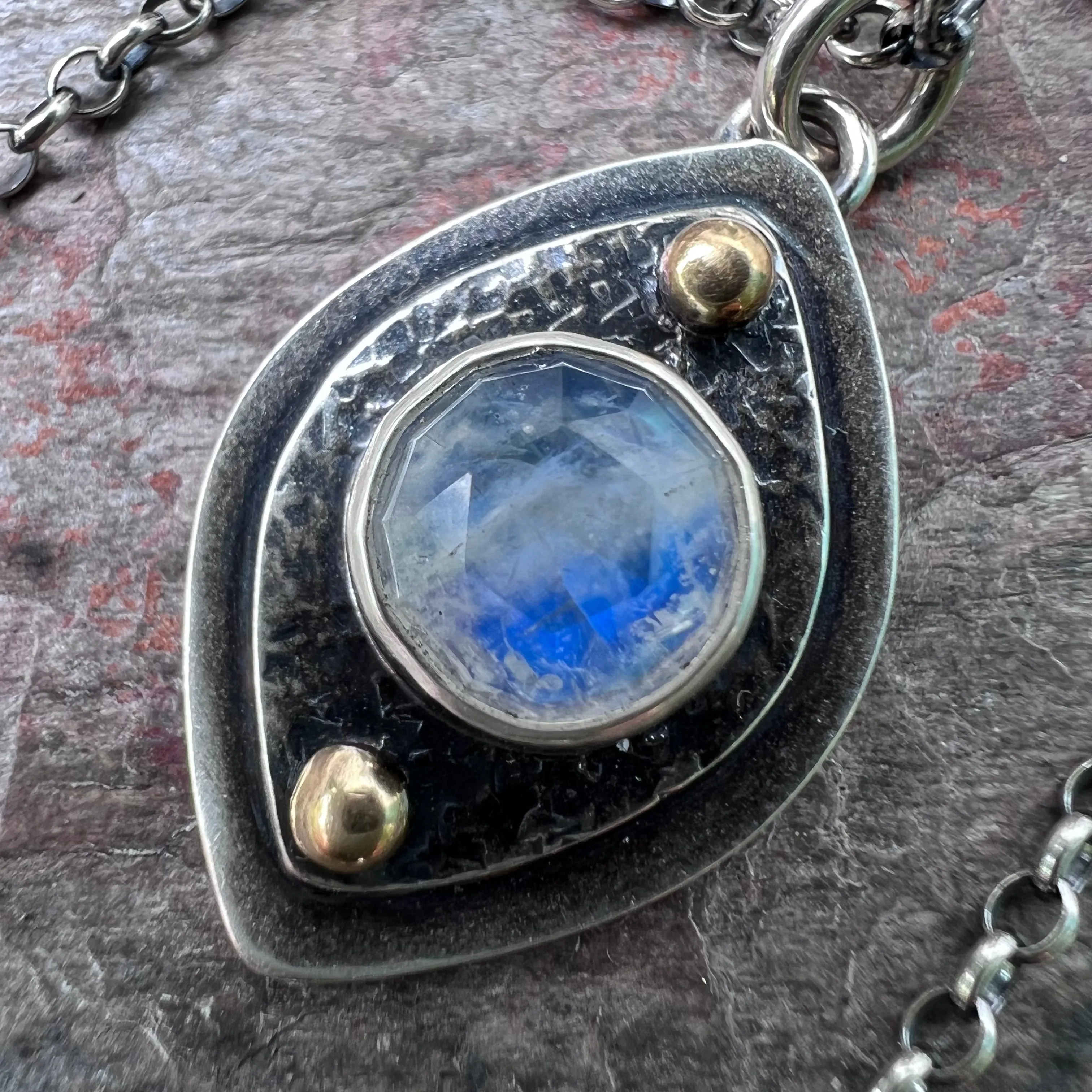 Rainbow Moonstone Sterling Silver Necklace - One-of-a-kind Rainbow Moonstone Pendant on Sterling Silver Chain