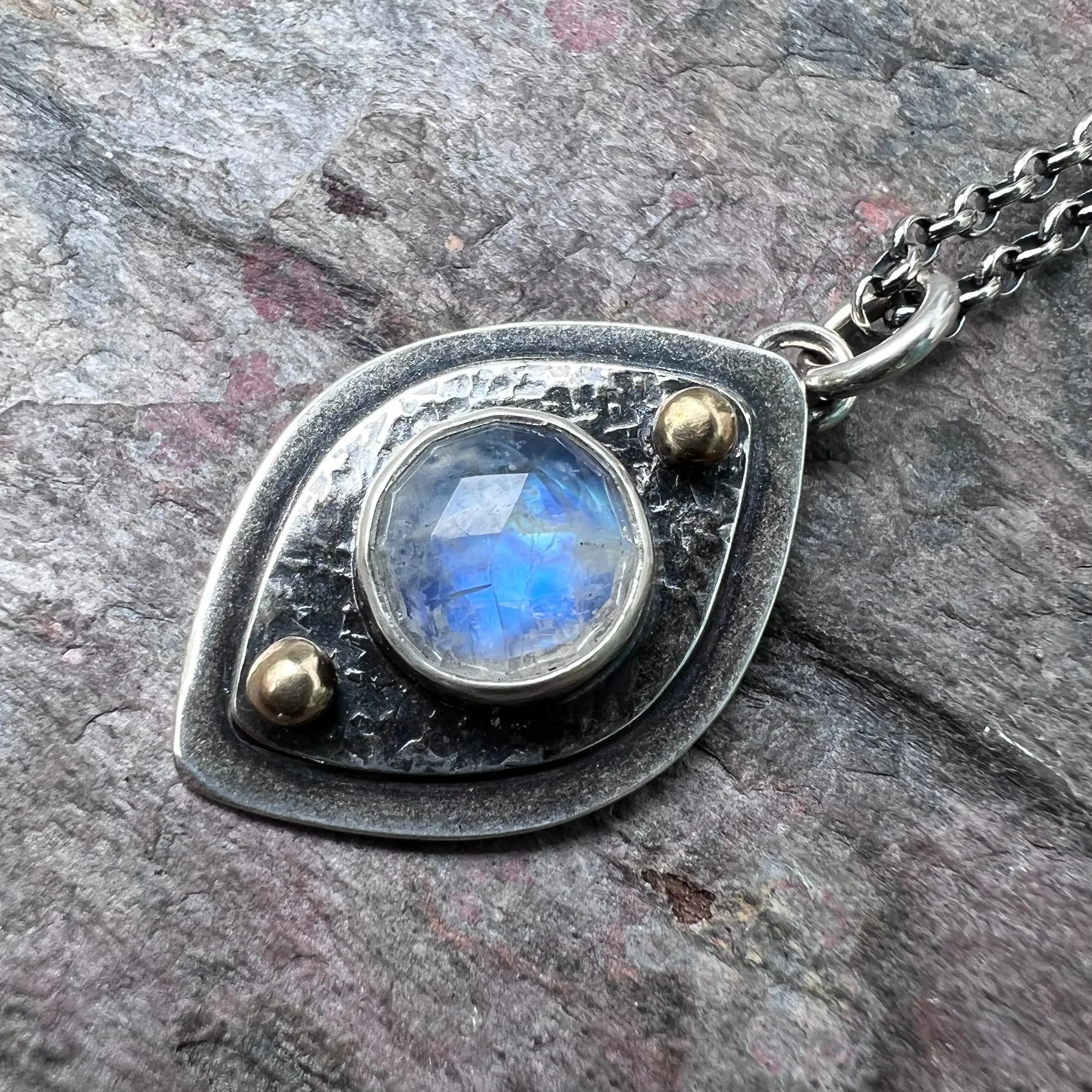 Rainbow Moonstone Sterling Silver Necklace - One-of-a-kind Rainbow Moonstone Pendant on Sterling Silver Chain