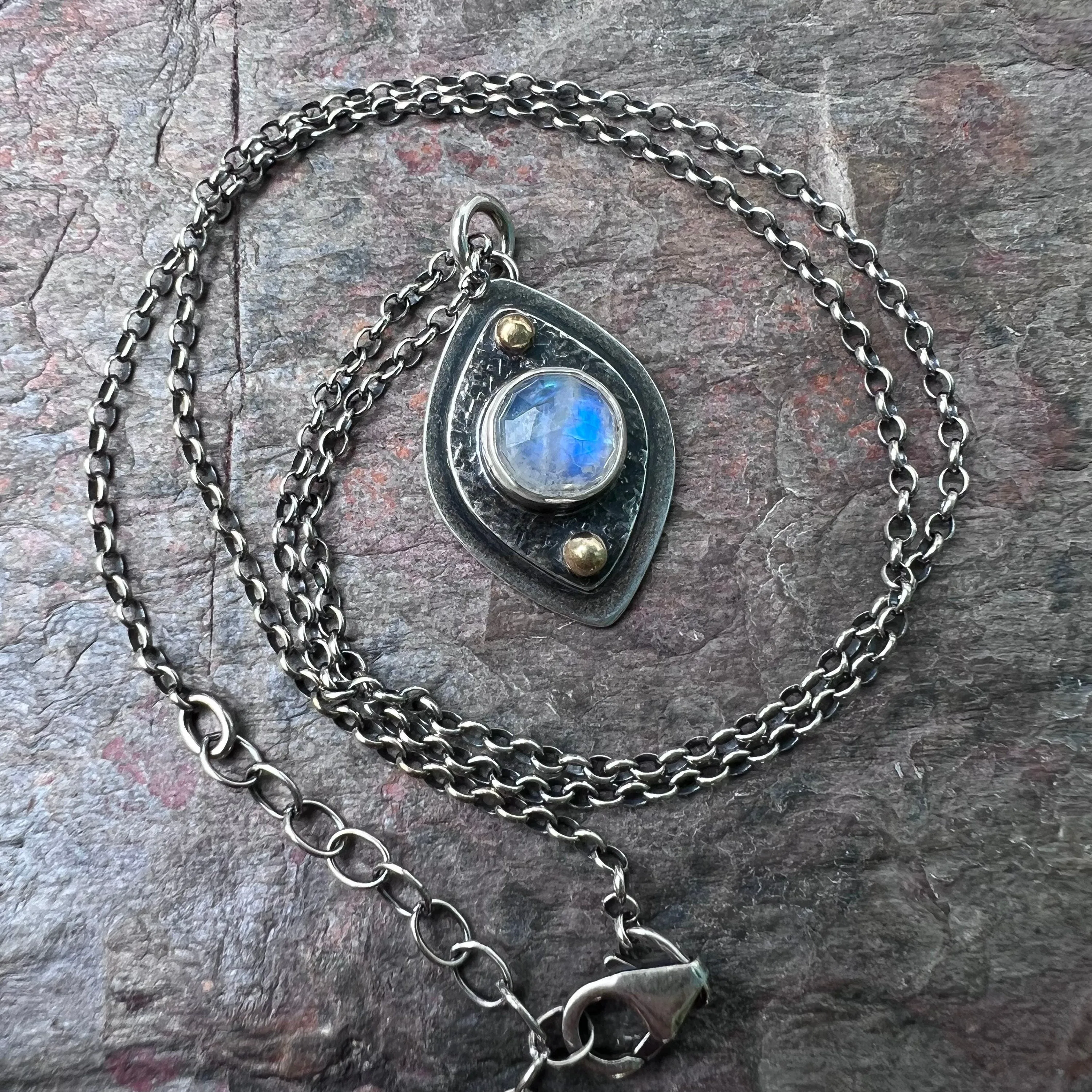 Rainbow Moonstone Sterling Silver Necklace - One-of-a-kind Rainbow Moonstone Pendant on Sterling Silver Chain