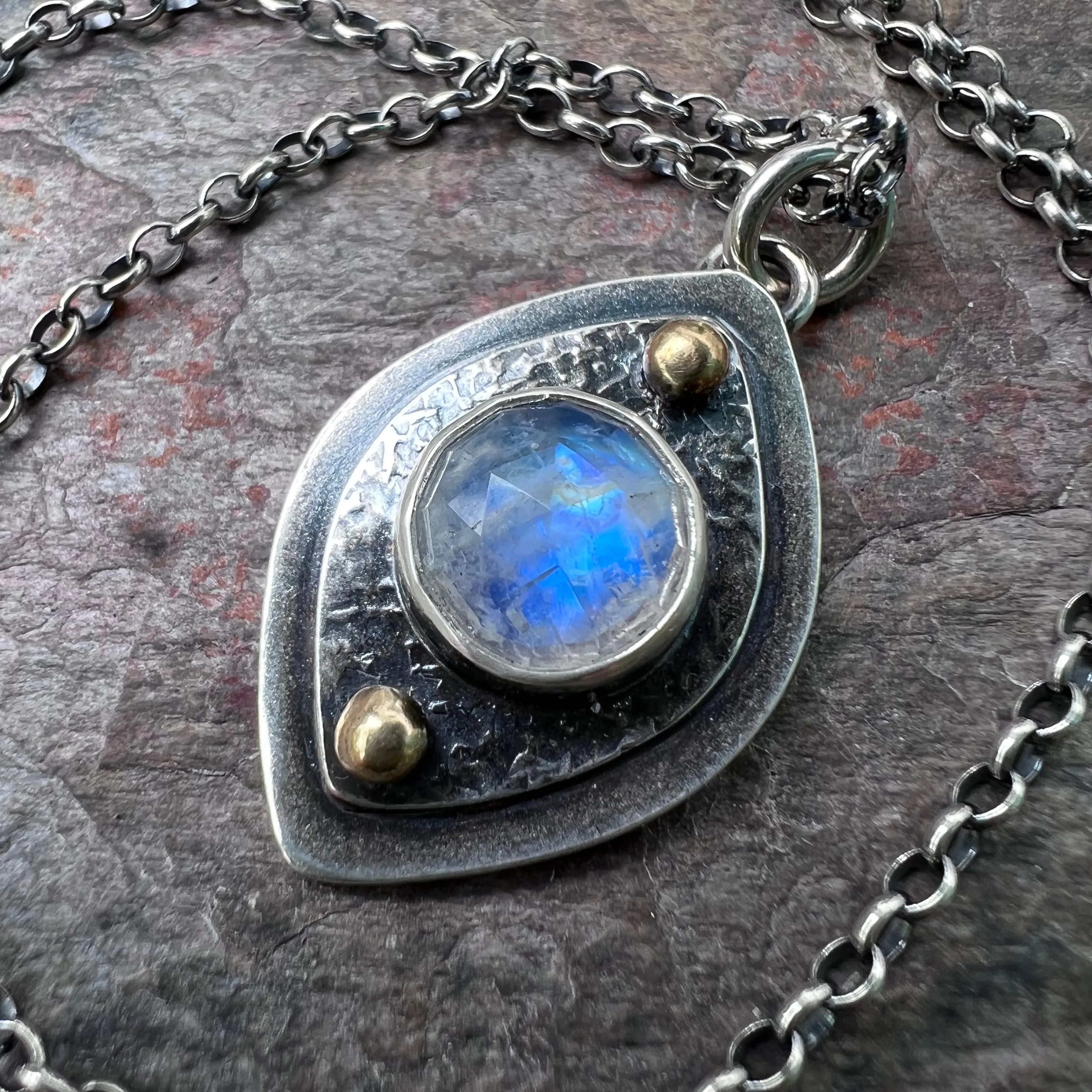 Rainbow Moonstone Sterling Silver Necklace - One-of-a-kind Rainbow Moonstone Pendant on Sterling Silver Chain