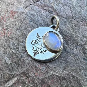 Rainbow Moonstone Sterling Silver Wildflower Pendant - Handmade One-of-a-kind Pendant