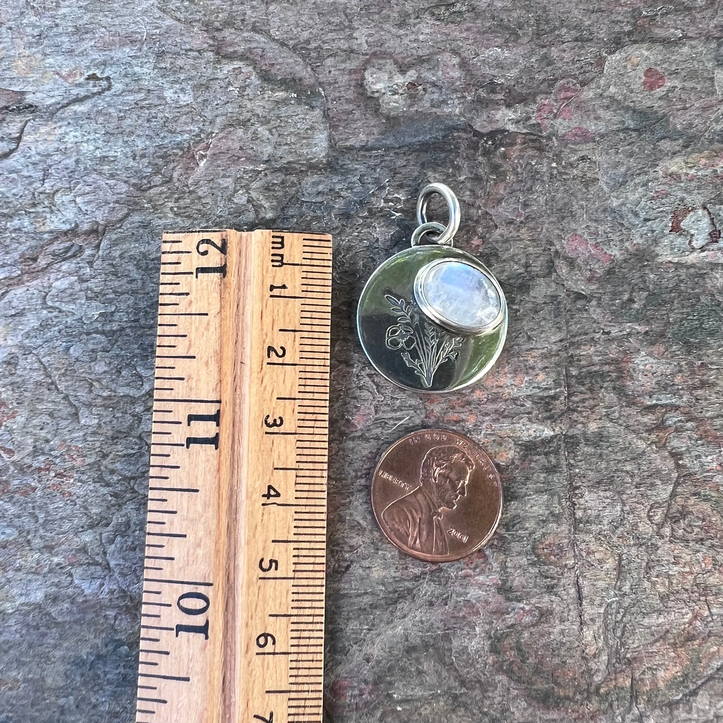 Rainbow Moonstone Sterling Silver Wildflower Pendant - Handmade One-of-a-kind Pendant