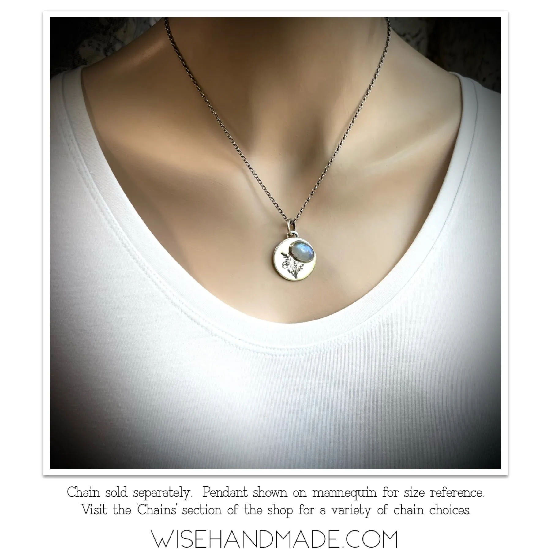 Rainbow Moonstone Sterling Silver Wildflower Pendant - Handmade One-of-a-kind Pendant
