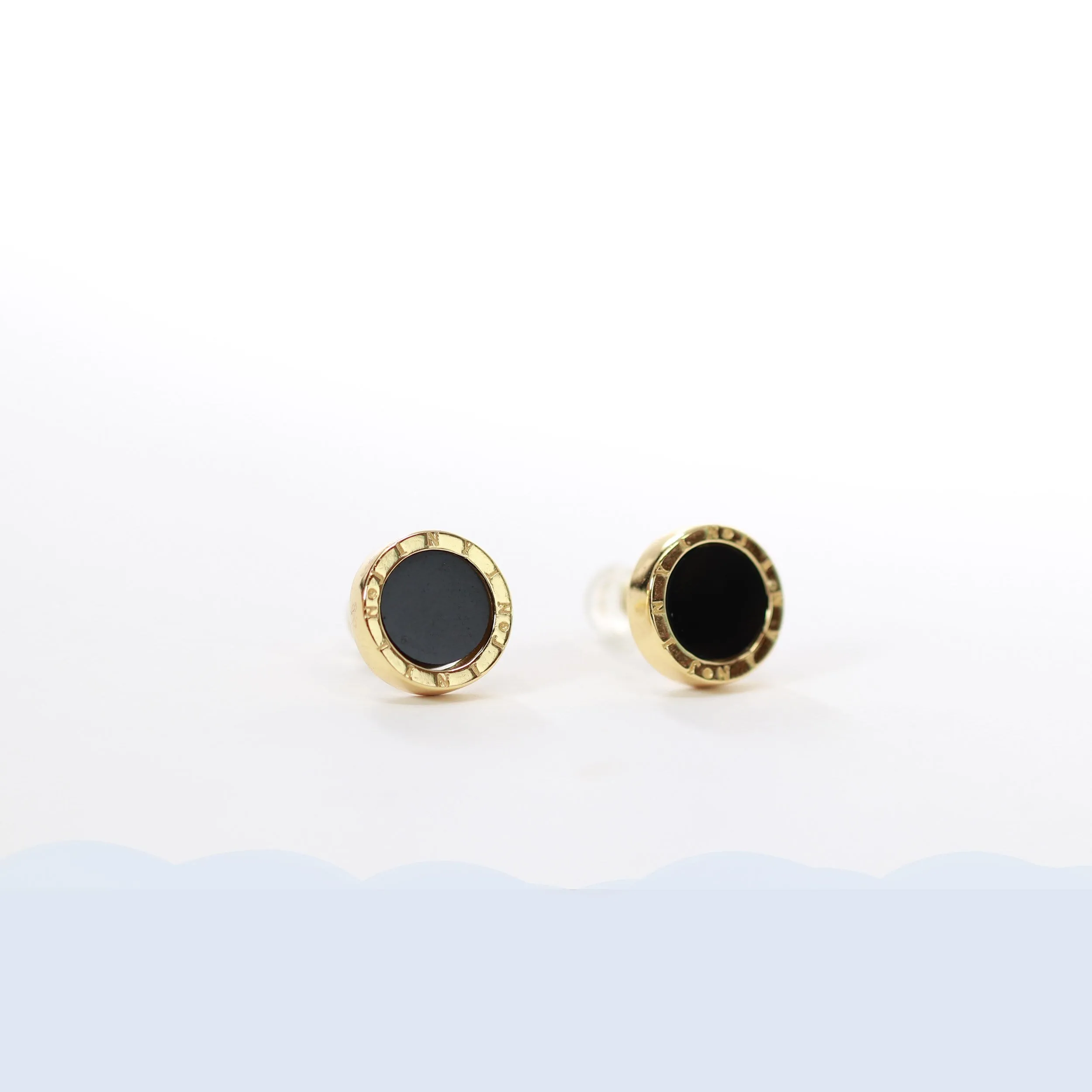 RealJade® Gold Plated Sterling Silver Black Nephrite Jade Classic Stud Earrings