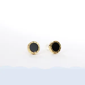RealJade® Gold Plated Sterling Silver Black Nephrite Jade Classic Stud Earrings