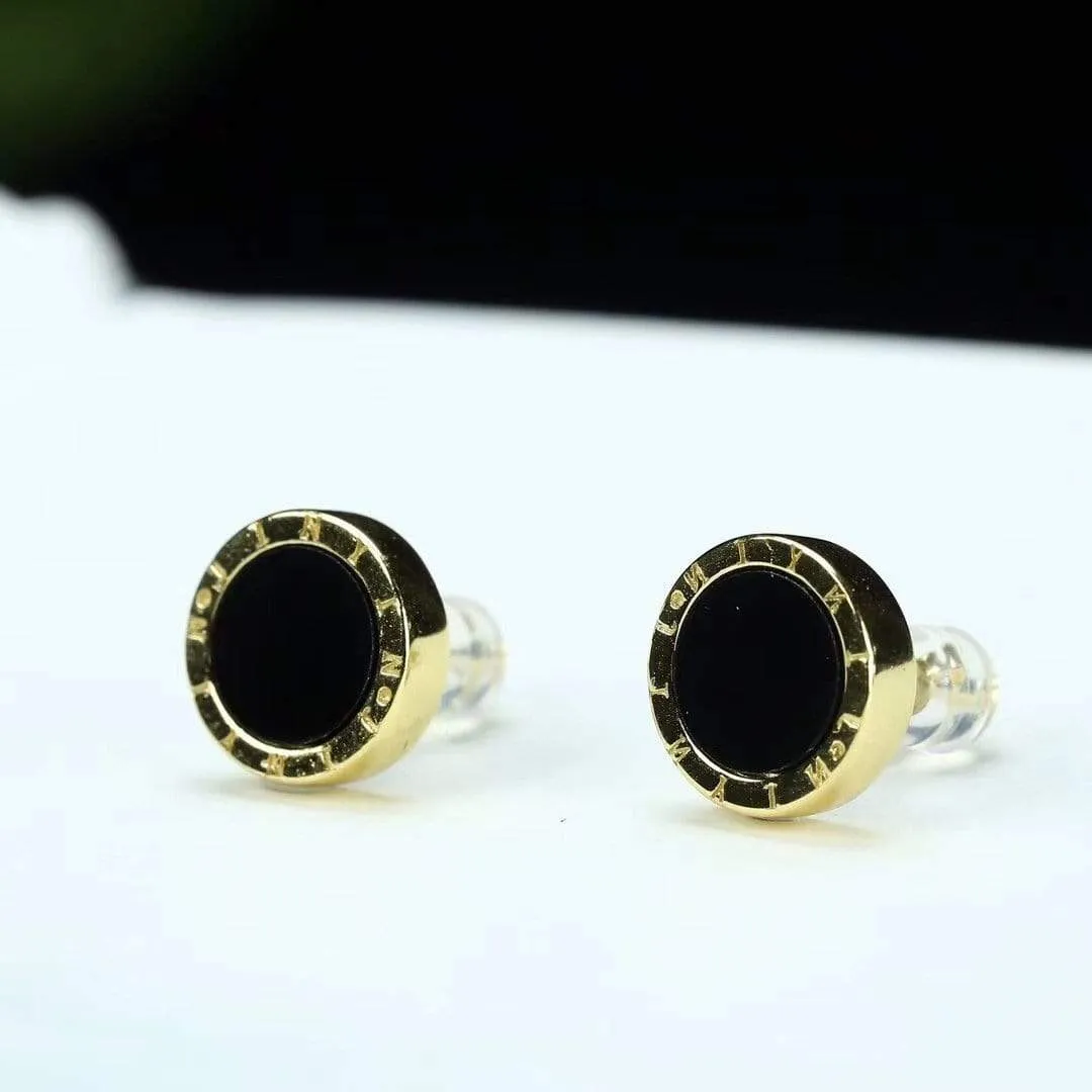 RealJade® Gold Plated Sterling Silver Black Nephrite Jade Classic Stud Earrings