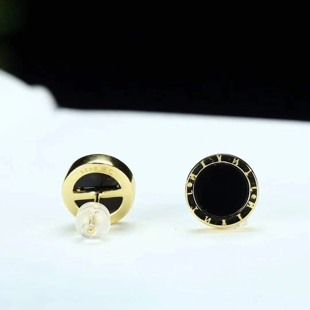 RealJade® Gold Plated Sterling Silver Black Nephrite Jade Classic Stud Earrings