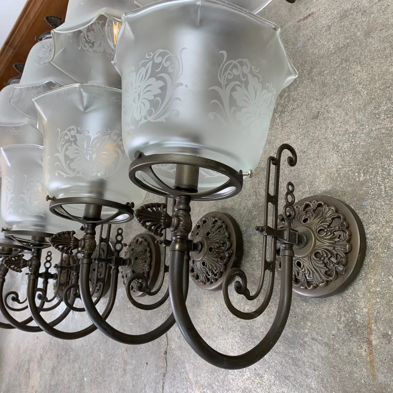 St. Louis Architectural Lighting Wall Sconce Light, Bronze, Etched Glass Shade, Traditional
