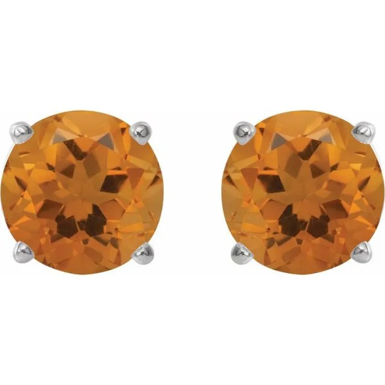 Sterling Silver 8 mm Natural Citrine Stud Earrings
